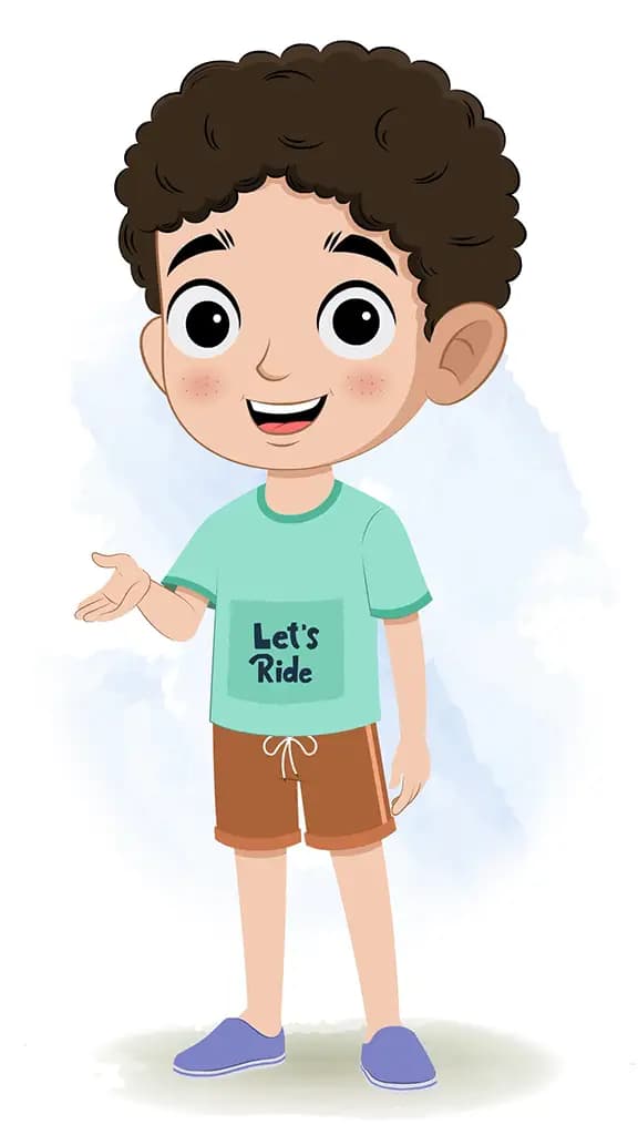 A curly hair boy talking animated cartoon character aka sachin 3/4