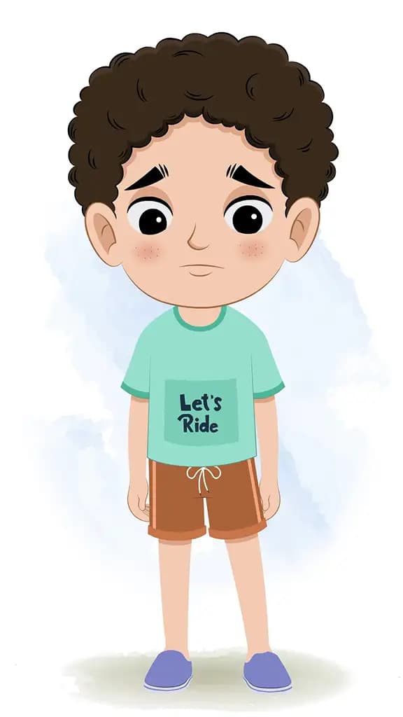 A curly hair boy sad animated cartoon character aka sachin