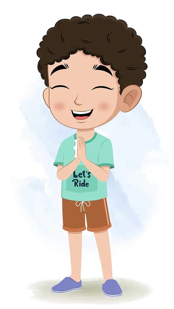 A curly hair boy clapping animated cartoon character aka sachin
