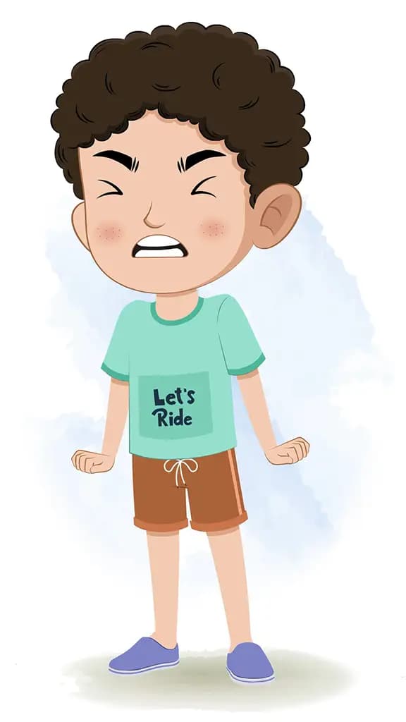 An angry curly hair boy animated cartoon character aka sachin 3/4