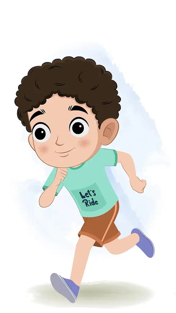 A curly hair boy running three quarter view animated cartoon character. A boy running three quarter view animated cartoon character aka sachin