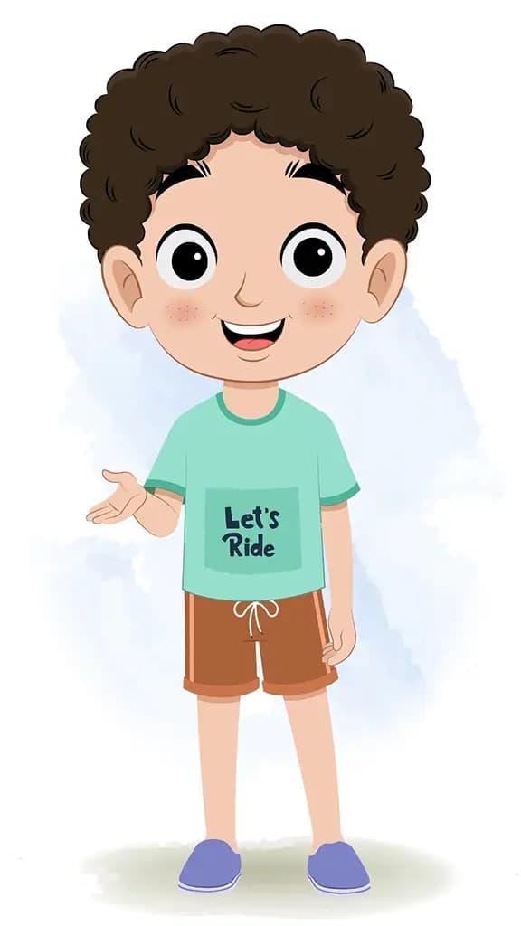 A curly hair boy talking animated cartoon character aka sachin