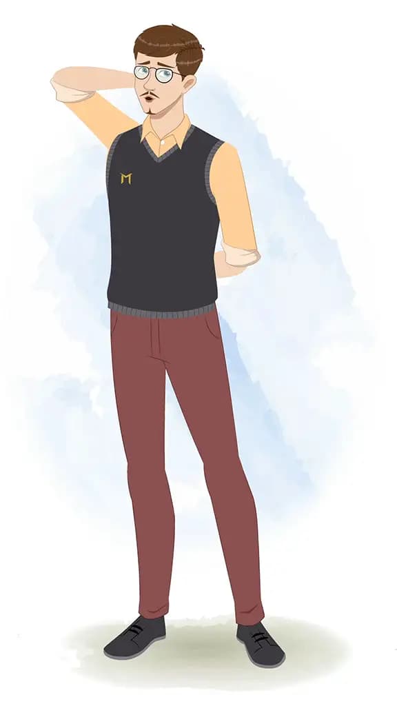 A confused Male teacher animated cartoon character aka Mr John 3/4