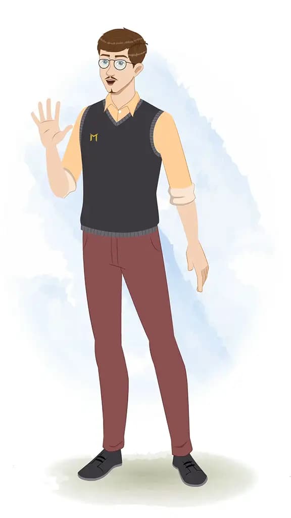 A male teacher saying hello animated cartoon character aka Mr John