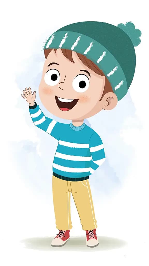 A little boy saying hello animated cartoon character aka ari