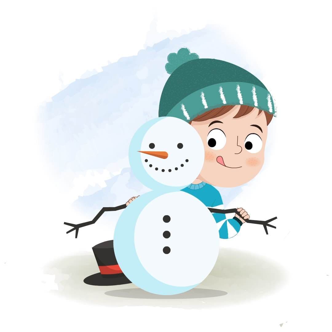 A little boy building a snowman animated cartoon character aka ari