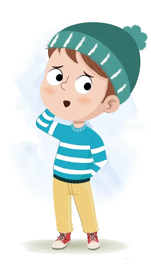 A confuse little boy animated cartoon character aka ari 3/4