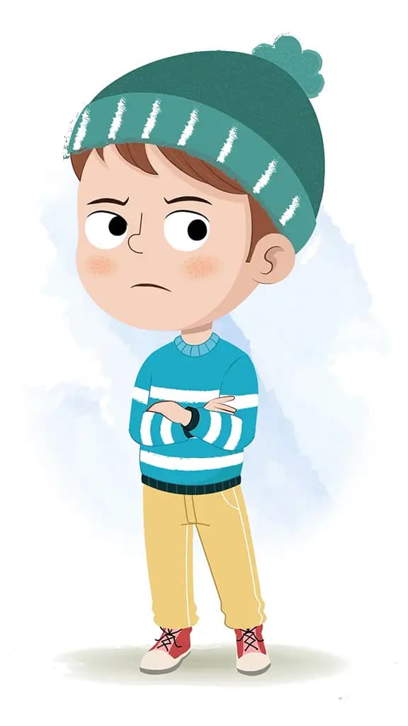 An annoyed little boy animated cartoon character aka ari 3/4