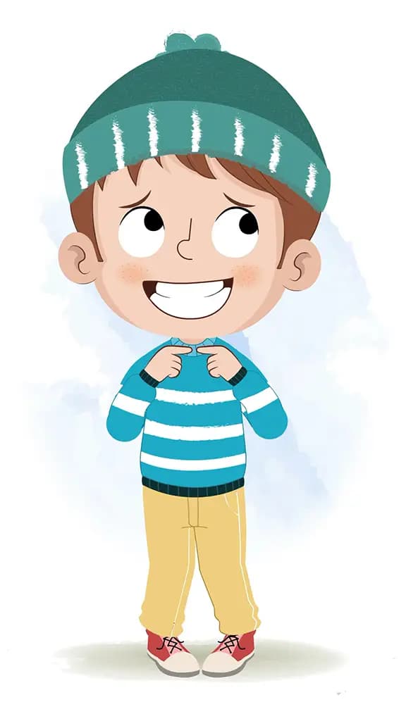 A nervous little boy animated cartoon character aka ari
