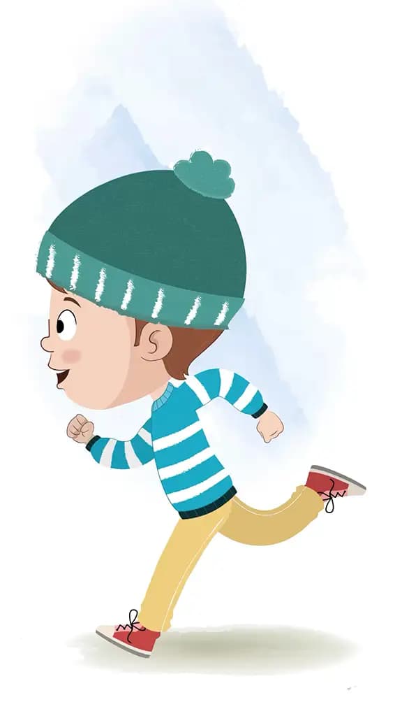 A little boy running fast side view animated cartoon character aka ari