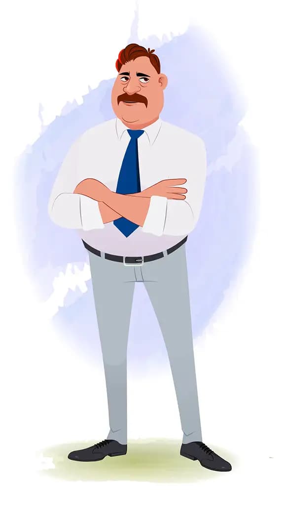 An annoyed Indian business man animated cartoon character aka Mr. Parker 3/4