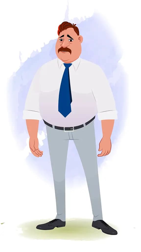 An Indian sad business man animated cartoon character aka Mr. Parker 3/4