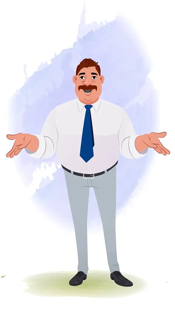 An Indian business man talking animated cartoon character aka Mr. Parker