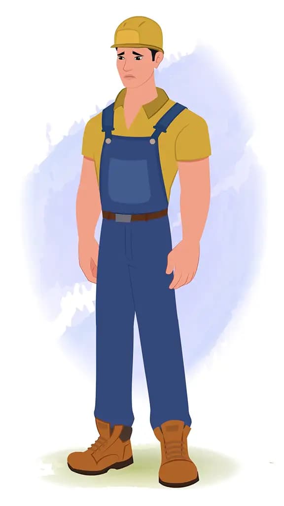 A handyman sad animated cartoon character aka Mr.Bennet 3/4