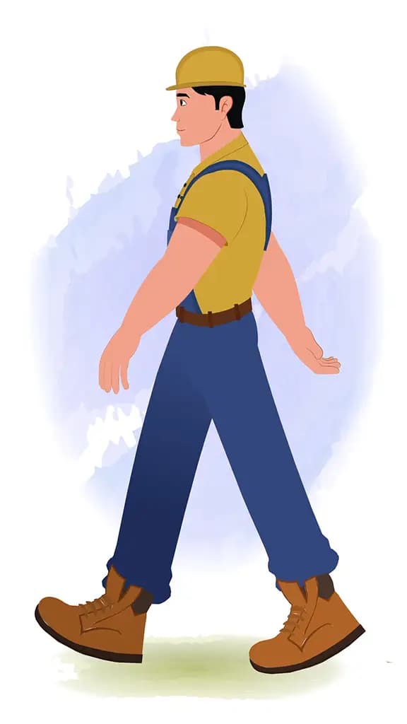 A handyman walking side view animated cartoon character aka Mr.Bennet