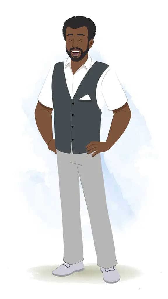 A black businessman laughing animated cartoon character aka Aston 3/4