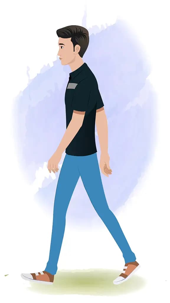 A man walking side view animated cartoon character aka Henry