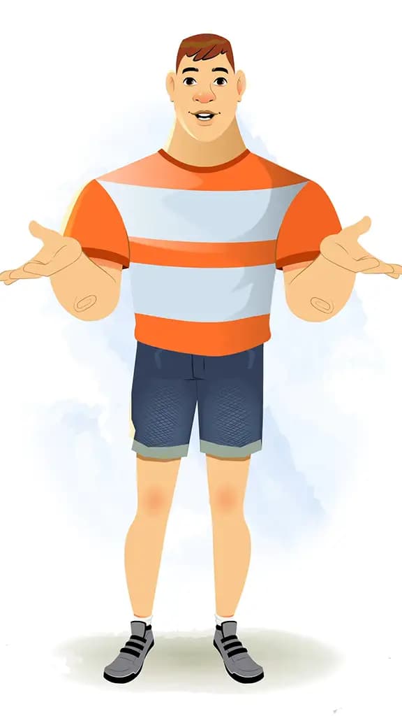 A muscular man talking animated cartoon character aka monty