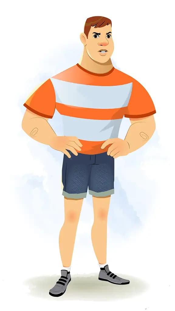 An angry muscular man animated cartoon character aka Monty 3/4