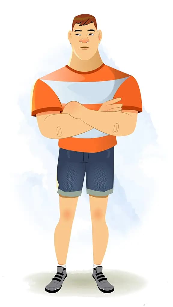 An annoyed muscular man animated cartoon character aka Monty