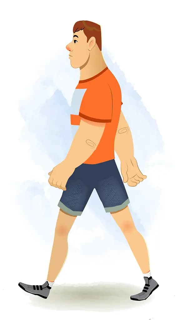 A muscular man walking side view animated cartoon character aka Monty