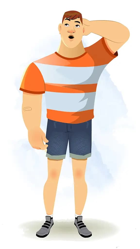 A confused muscular man animated cartoon character aka Monty