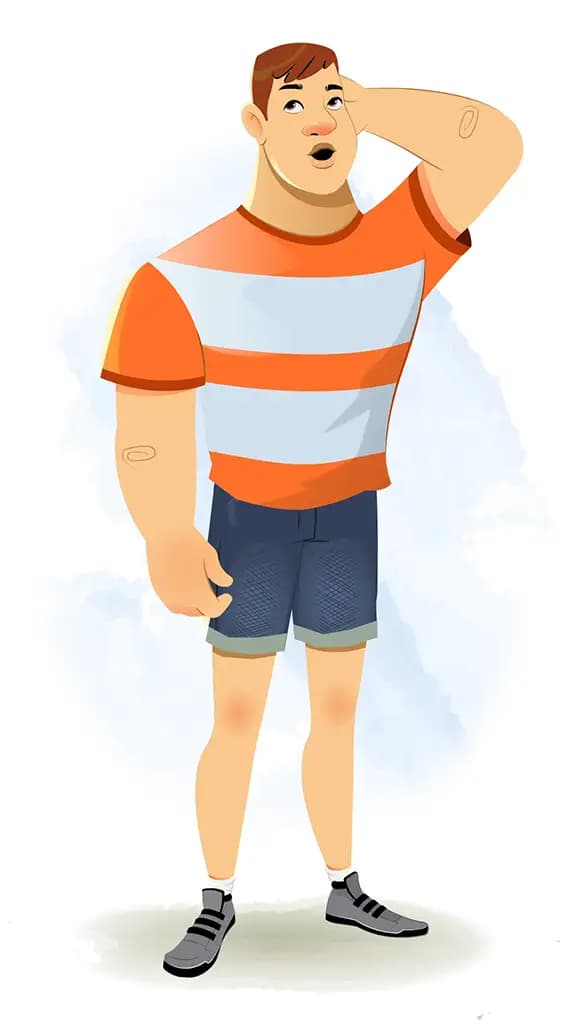 A confused muscular man animated cartoon character aka Monty 3/4