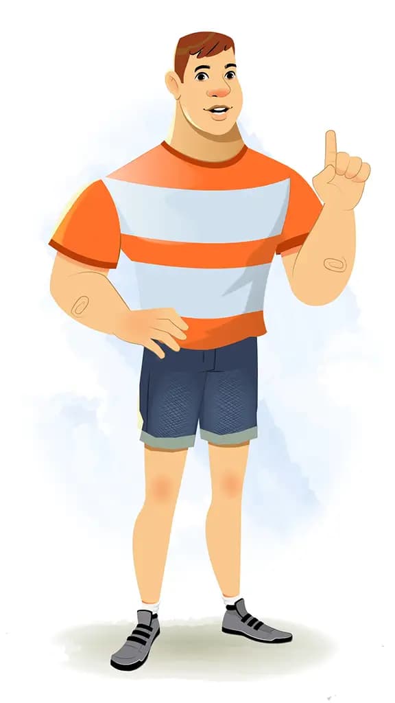 A muscular man talking animated cartoon character aka Monty 3/4