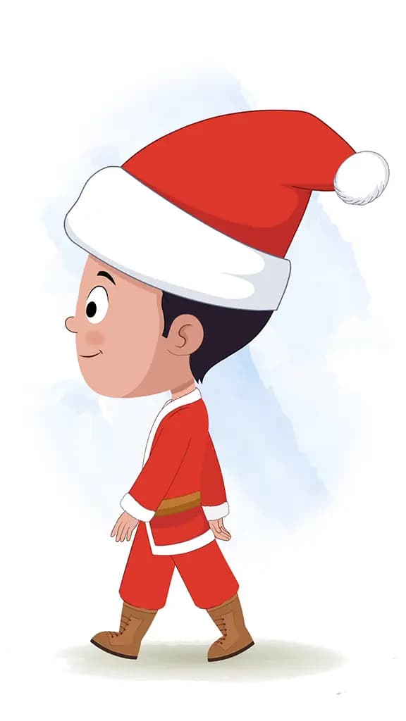 A christmas boy walking side view animated cartoon character aka tim