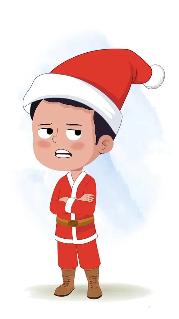 An annoyed christmas boy animated cartoon character aka tim 3/4