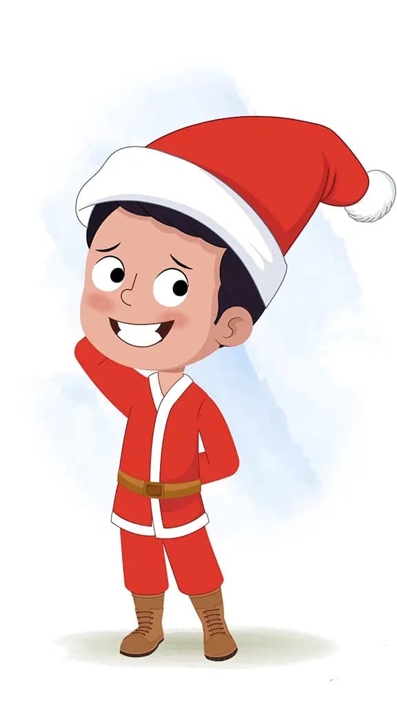 A nervous christmas boy animated cartoon character aka tim 3/4