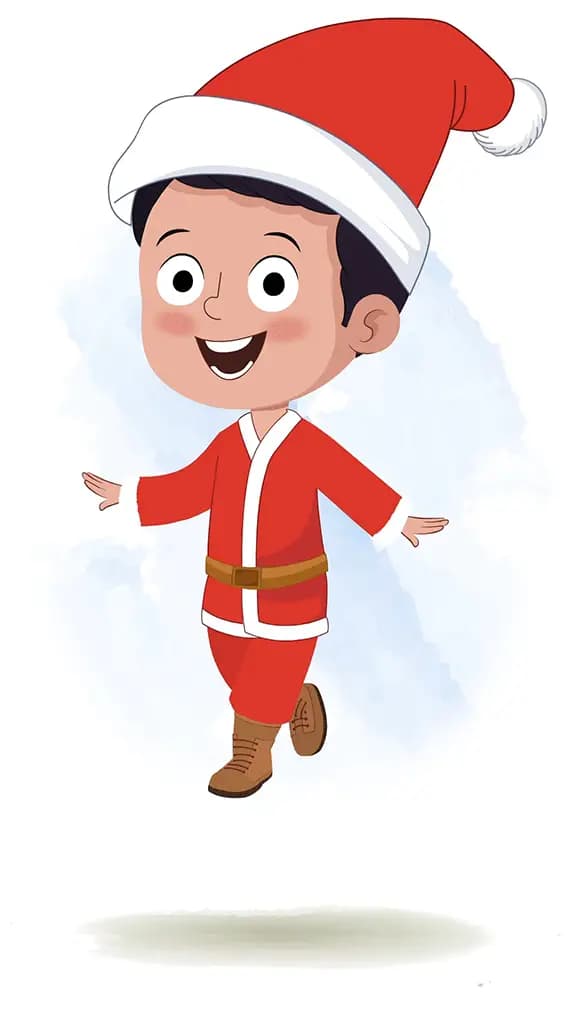 A christmas boy walking joyfully animated cartoon character aka tim 3/4