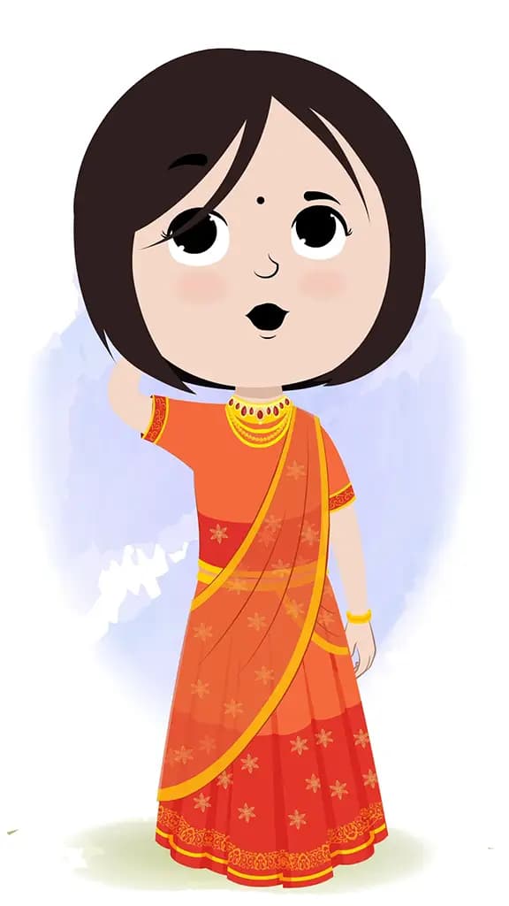 A confused little girl animated cartoon character aka tia