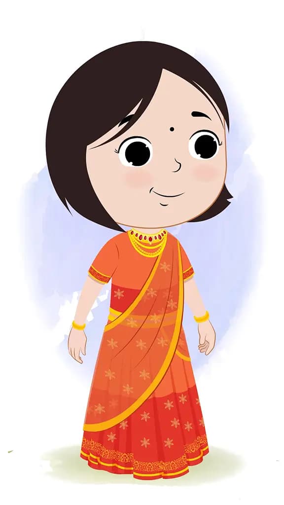 little girl 3/4 front view/three quarter view walking animated cartoon character aka tia