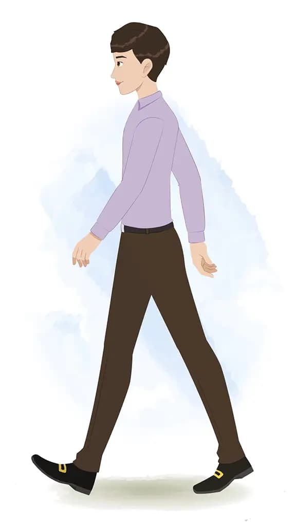 A businessman walking side view animated cartoon character aka joseph