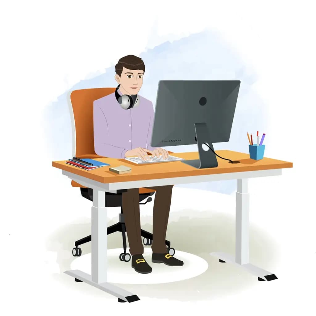 A businessman animated cartoon character working on a computer aka joseph
