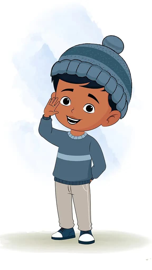 A little boy saying hello animated cartoon character aka arun