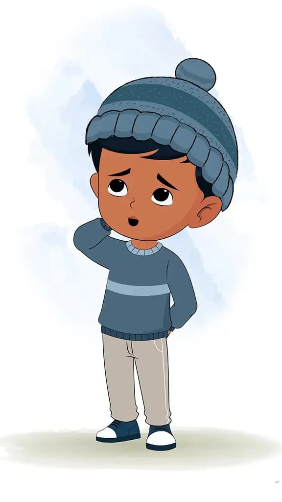 A confused little boy animated cartoon character aka arun 3/4