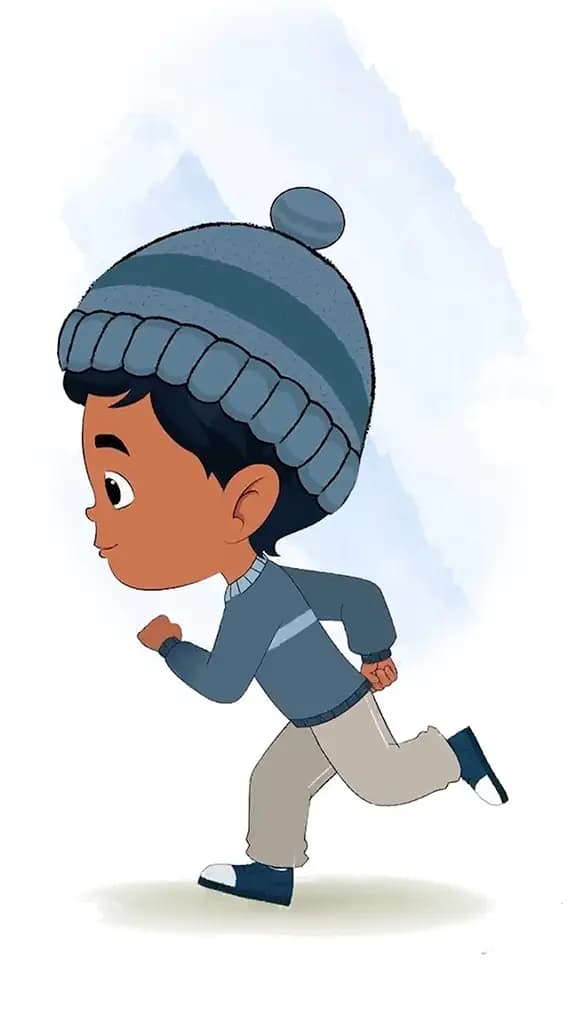 A little boy running fast side view animated cartoon character aka arun