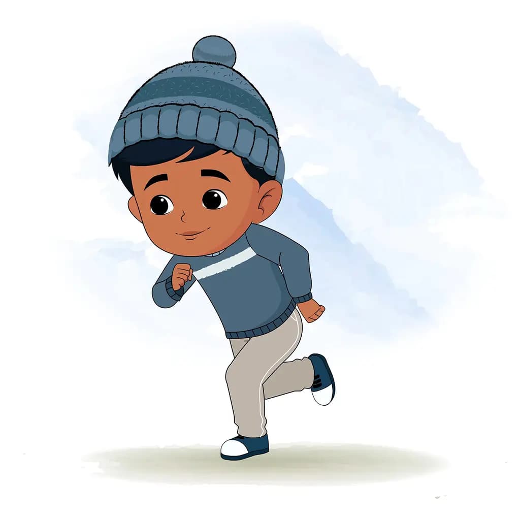 A little boy running three quarter view animated cartoon character. A little boy in three quater view running cartoon aka arun 3/4