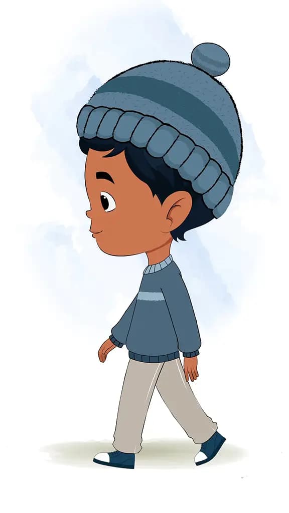 A little boy walking side view animated cartoon character aka arun