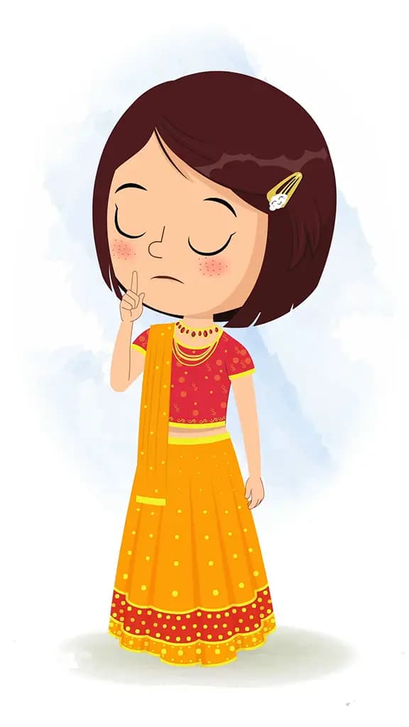 An Indian girl in traditional clothes saying no animated cartoon character aka misti