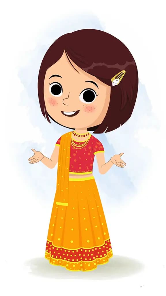An Indian girl in traditional clothes talking animated character cartoon vector aka misti 3/4