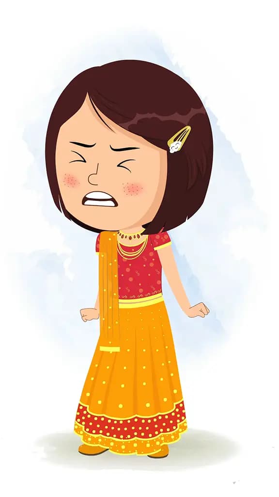 An angry Indian girl in traditional clothes animated cartoon character aka misti 3/4