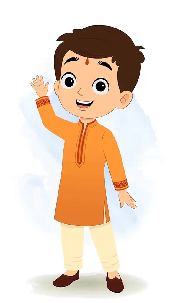 An Indian boy saying hello animated cartoon character aka bittu