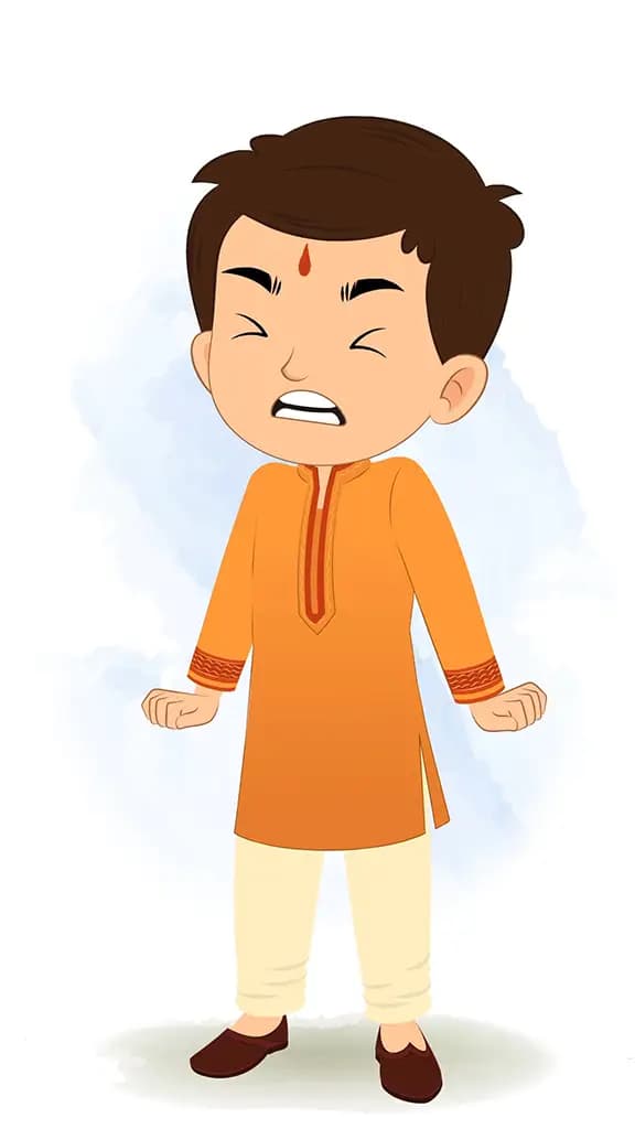 An angry Indian boy animated cartoon character 3/4