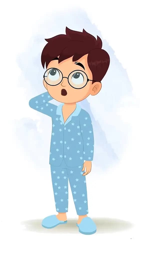 A confused boy in night dress animated cartoon character aka harry 3/4