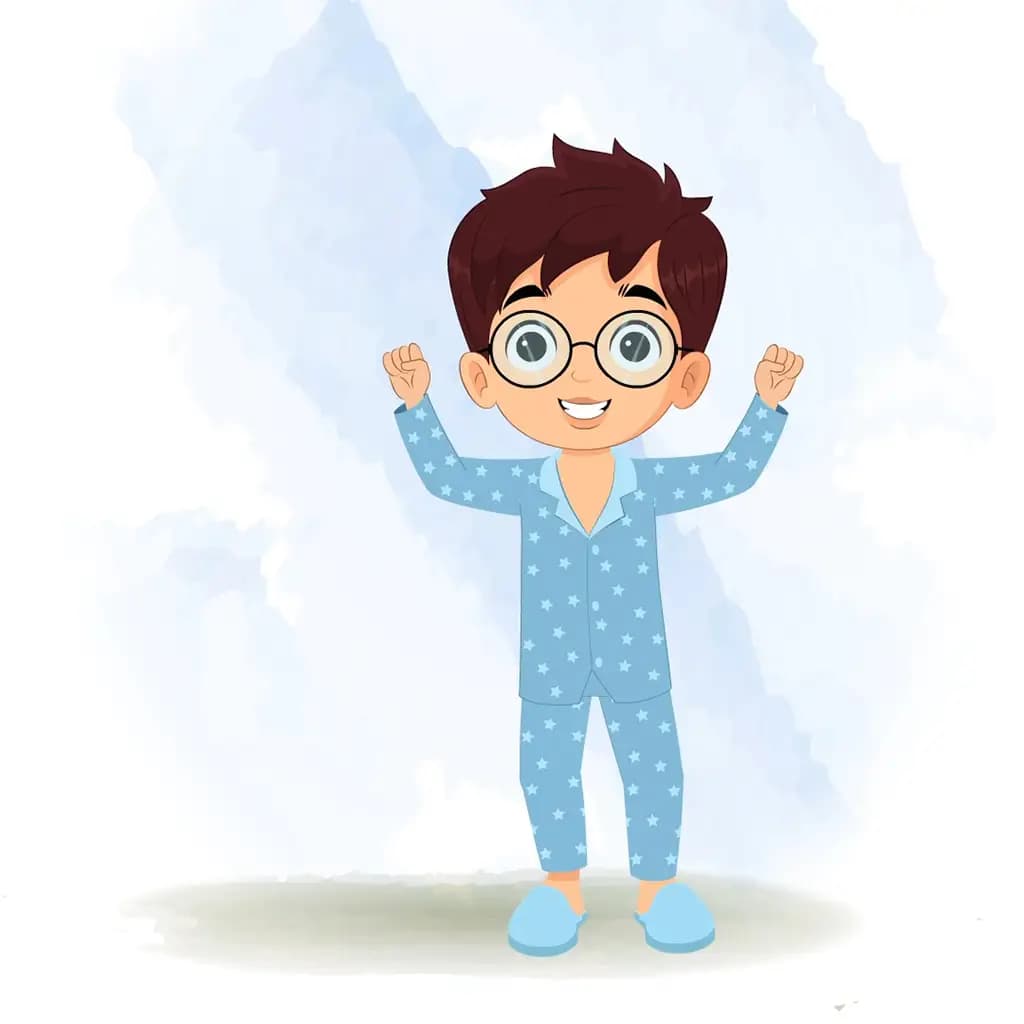 A boy in night dress dancing animated cartoon character aka harry