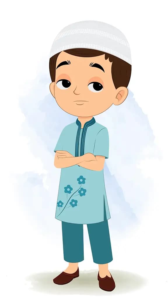 An annoyed cute muslim boy animated cartoon character aka bittu 3/4