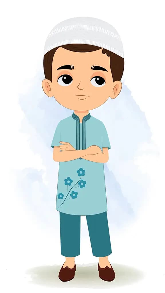 An annoyed cute muslim boy animated cartoon character aka bittu